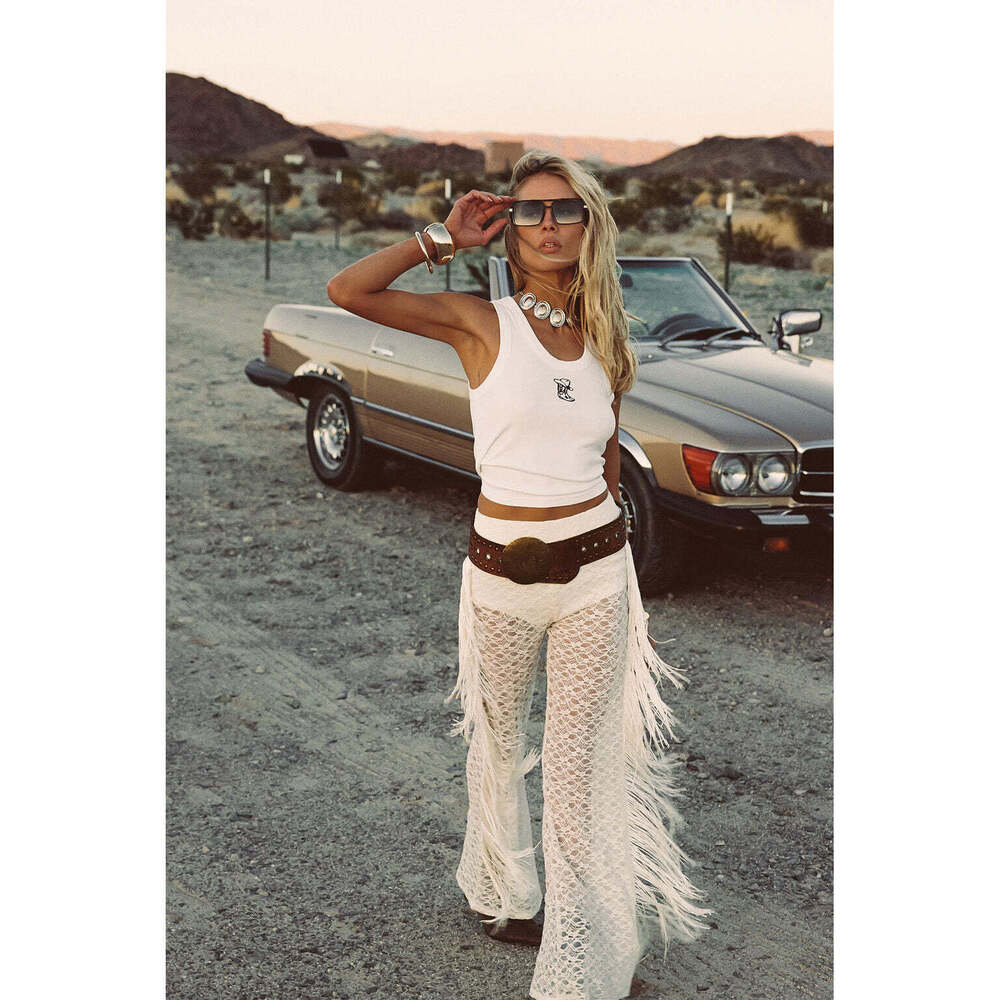 12th Tribe Happy Hour Cream Fringe Pants